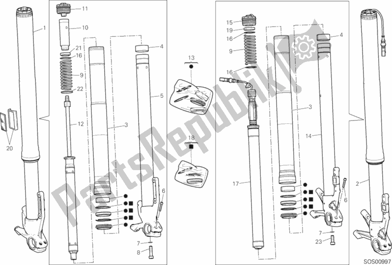 Todas las partes para Tenedor Frontal de Ducati Multistrada 950 S Thailand 2020